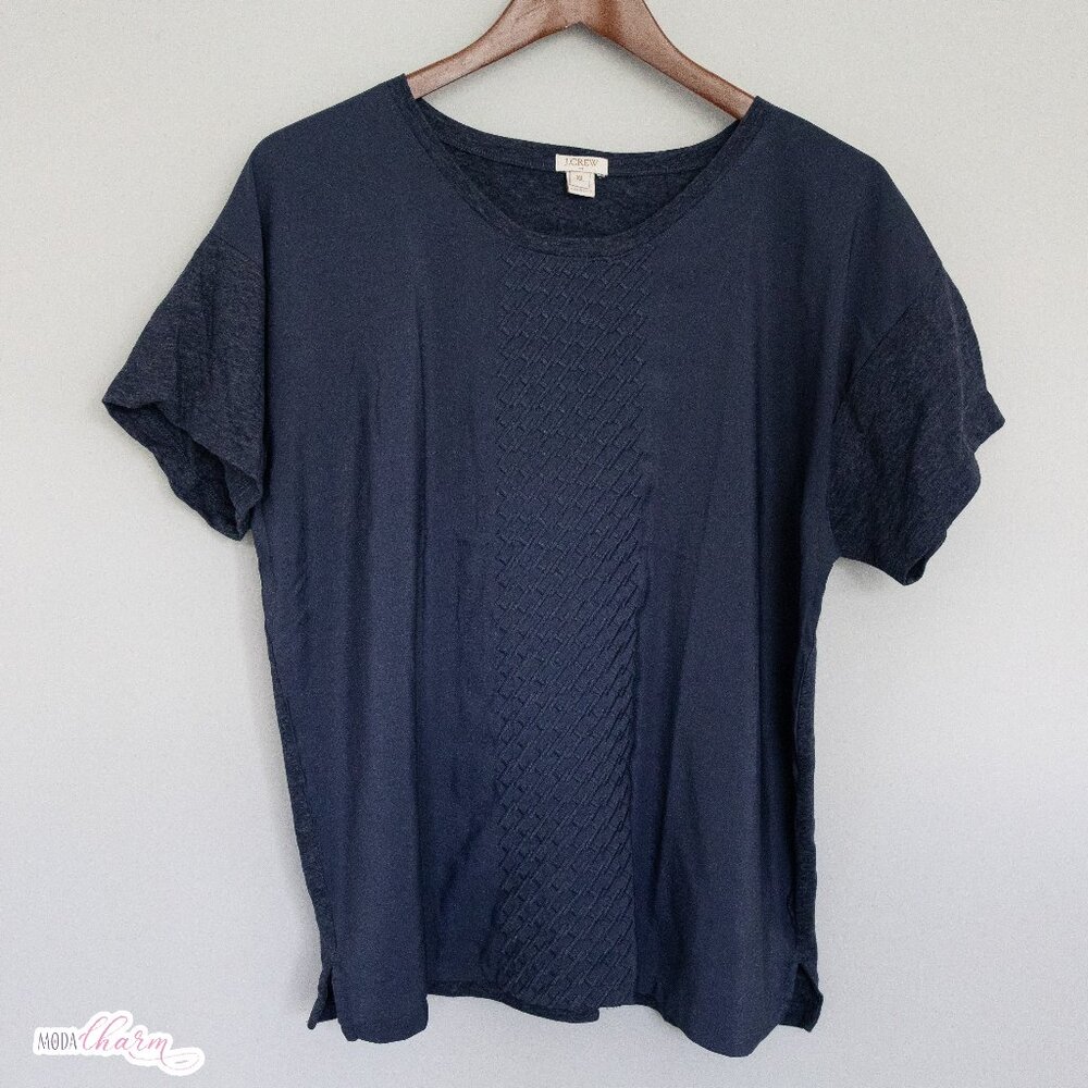 J. Crew Women's Embroidered Silky Front Tee Navy